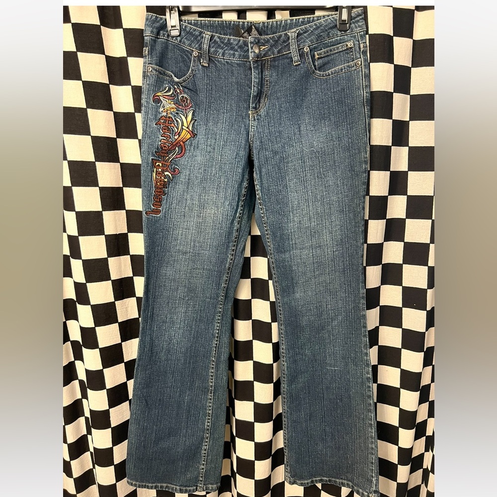 Harley Davidson Women’s Embroidered Denim Flared Jeans - Picture 3 of 10